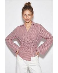 Bianco Lucci - Fitted Striped Poplin Shirt With Tie Detail - Lyst