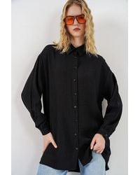 Bigdart - Oversized Textured Long Blouse With Shirt Collar - Lyst