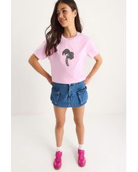Bianco Lucci - Geborduurde Korte Crop Crew Neck T-Shirt - Lyst