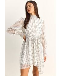 Bianco Lucci - Polka Dot Half Turtleneck Mini Dress With Belt - Lyst