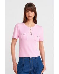 Dilvin - Geribde Brei Blouse Met Knopdetail - Lyst
