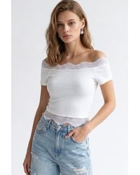 MixRay - Embroidered Slim-Fit Boat Neck Crop Top - Lyst