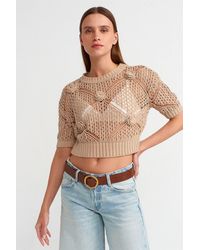 Dilvin - Getextureerde Crop Crew Neck Trui - Lyst