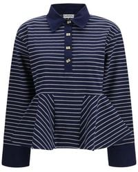 Ganni - Blauwe Katoenen Polo Shirt - Lyst