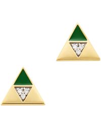 Harwell Godfrey Enamel Diamond Triangle Studs In Green/diamond - Yellow