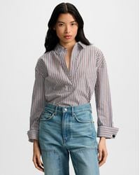 Veronica Beard - Draymond Striped Cuff-sleeve Shirt Navy Brandy Multi - Lyst