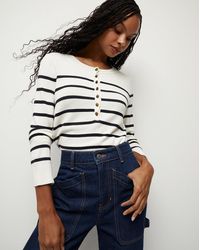 Veronica Beard - Dianora Striped Knit Top Off-white Navy - Lyst