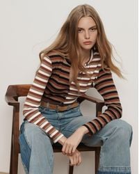 Veronica Beard - Dilia Striped Button-down T-shirt Malt Navy Red Oak - Lyst