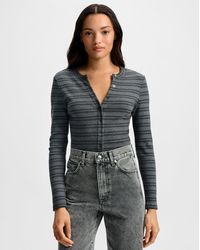 Veronica Beard - Dilia Striped Button-down T-shirt Heather Grey Black - Lyst
