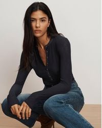 Veronica Beard - Drexler Ribbed Henley Top - Lyst