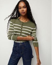 Veronica Beard - Dianora Striped Knit Top Army Off-white - Lyst