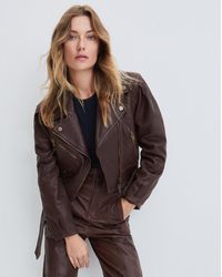Veronica Beard Marea Leather Moto Jacket - Brown