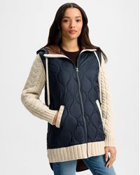 Veronica Beard - Barrows Knit-sleeve Quilted Jacket Navy Heathered Sand - Lyst