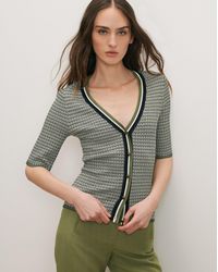 Veronica Beard - Calliope Knit Button-front Top Navy Cactus Off-white - Lyst