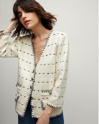 Veronica Beard - Ceriani Sequined Knit Jacket Off-white Navy - Lyst