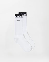 Versace - Embroidered Cotton Ribbed Socks - Lyst