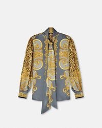 Versace - Cheetah Foulard Silk Lavallière Shirt - Lyst