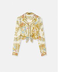 Versace - Underwater Barocco Knotted Crop Silk Shirt - Lyst
