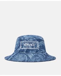 Versace - Barocco Denim Logo Bucket Hat - Lyst