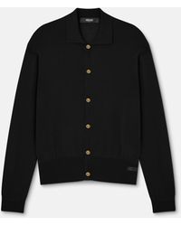 Versace - Silk-Cotton Knit Polo Cardigan - Lyst