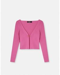 Versace - Cardigan Ajusté En Maille Côtelée Safety Pin - Lyst