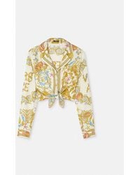 Versace - Underwater Barocco Knotted Crop Silk Shirt - Lyst