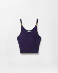 Versace - Stretch Viscose Mesh Ribbed Knit Top - Lyst