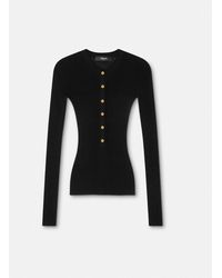 Versace - Merino Wool Ribbed Knit Henley Top - Lyst
