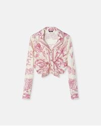 Versace - Underwater Barocco Knotted Crop Silk Shirt - Lyst