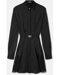 Versace - Lace-Trim Satin Mini Shirt Dress - Lyst