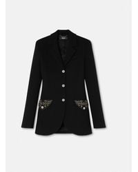 Versace - Blazer Clouté En Laine À Boutonnage Droit - Lyst