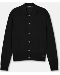 Versace - Silk-Cotton Knit Polo Cardigan - Lyst
