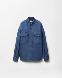 Versace - Embroidered-Logo Denim Cotton Shirt - Lyst
