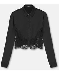 Versace - Lace-Trim Satin Crop Shirt - Lyst