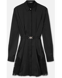 Versace - Lace-Trim Satin Mini Shirt Dress - Lyst
