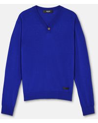 Versace - Silk-Cotton Knit V-Neck Sweater - Lyst