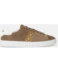Versace - Greca Embellished Suede Sneakers - Lyst