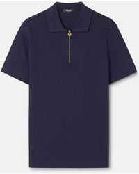 Versace - Embroidered Cotton-Piqué Half-Zip Polo - Lyst