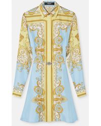 Versace - Printed Silk Twill Mini Shirt Dress - Lyst