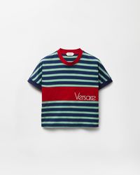 Versace - Embroidered-Logo Striped-Intarsia Cotton T-Shirt - Lyst