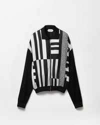 Versace - Printed Silk Inserts Knit Zip Cardigan - Lyst
