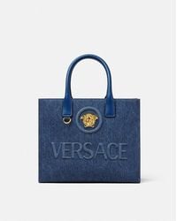 Versace - La Medusa Denim Small Tote Bag - Lyst