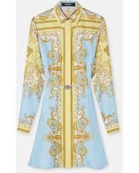 Versace - Printed Silk Twill Mini Shirt Dress - Lyst
