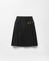 Versace - Grain De Poudre Wool Pleated Midi Skirt - Lyst