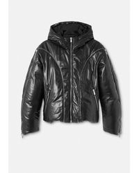 Versace - Leather Zip Puffer Jacket - Lyst