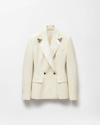 Versace - Blazer De Lana Elástica Con Solapa Bordada - Lyst