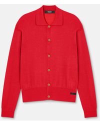 Versace - Silk-Cotton Knit Polo Cardigan - Lyst
