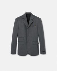 Versace - Blazer Coupe Droite En Laine Moulinée - Lyst
