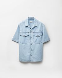 Versace - Embroidered-Logo Denim Cotton Shirt - Lyst