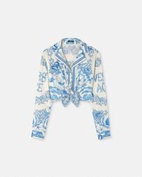 Versace - Underwater Barocco Knotted Crop Cotton Shirt - Lyst